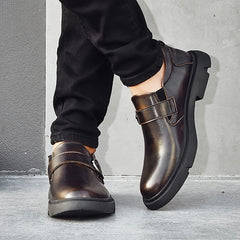 Men's Slip on Shoes With Buckle Casual PU Leather Walking Shoes
