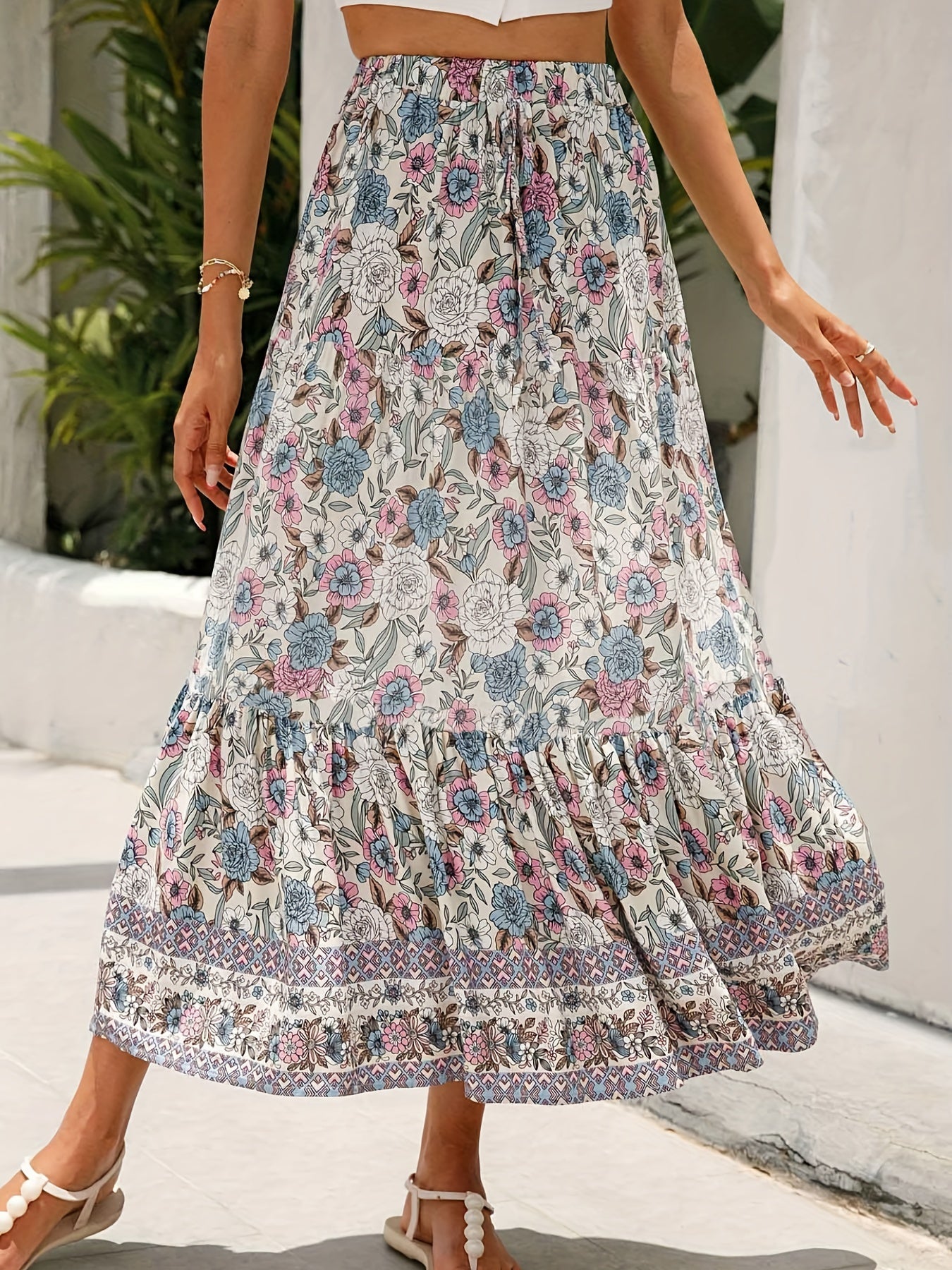 Floral Print High Waist Boho Skirt for Spring/Summer