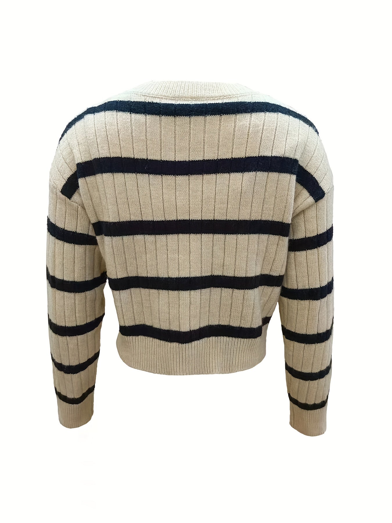 Stripe Pattern Knitted Two piece Set Long Sleeve Top & Crop Cami Outfits