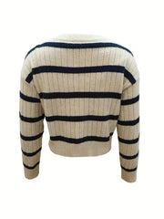 Stripe Pattern Knitted Two piece Set Long Sleeve Top & Crop Cami Outfits