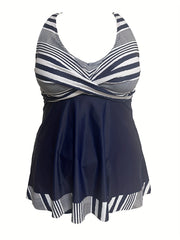 Striped Crisscross Back Tankini Set