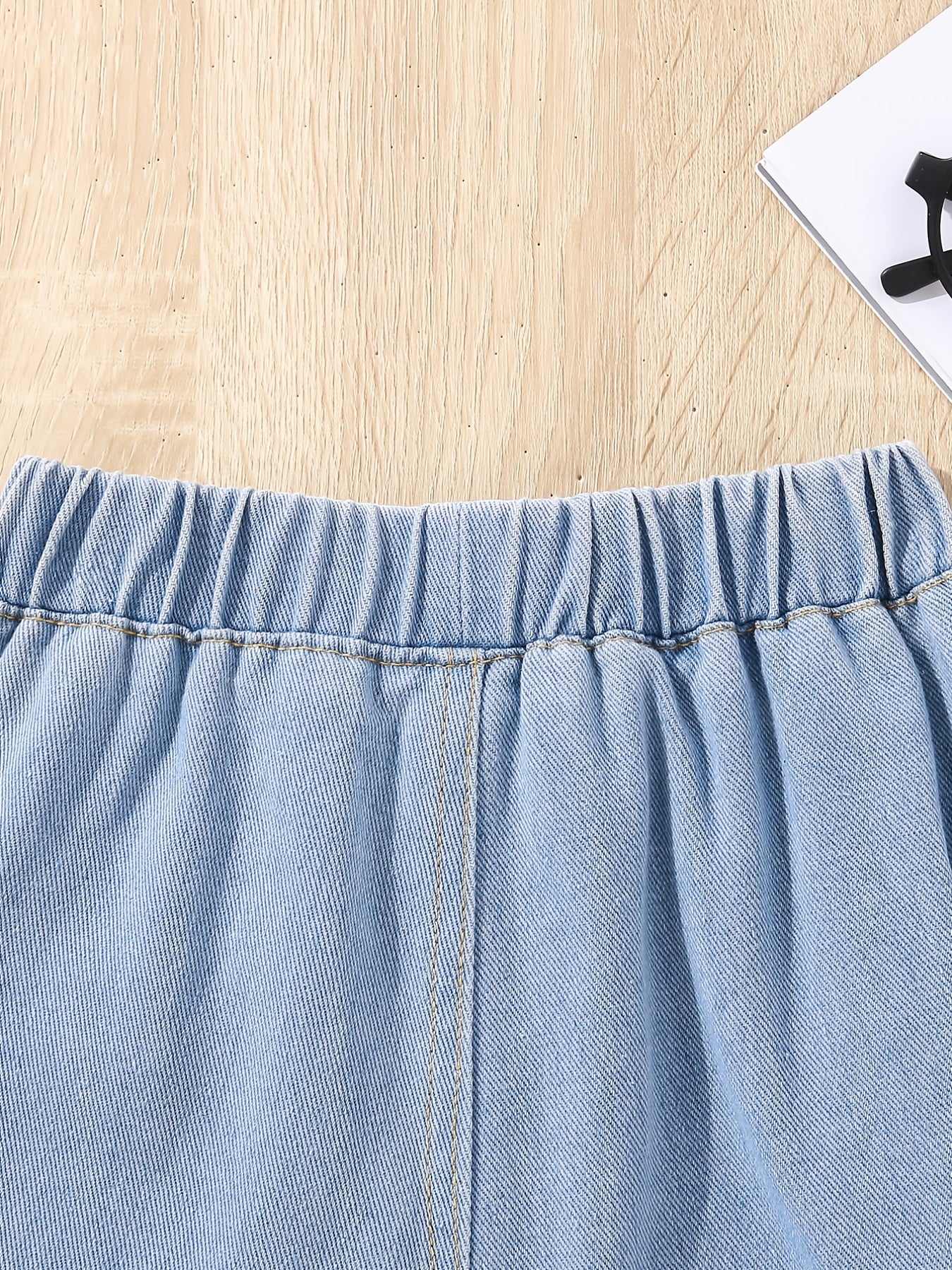 Girls Casual Elastic Waist Denim Shorts with Pockets