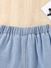 Girls Casual Elastic Waist Denim Shorts with Pockets