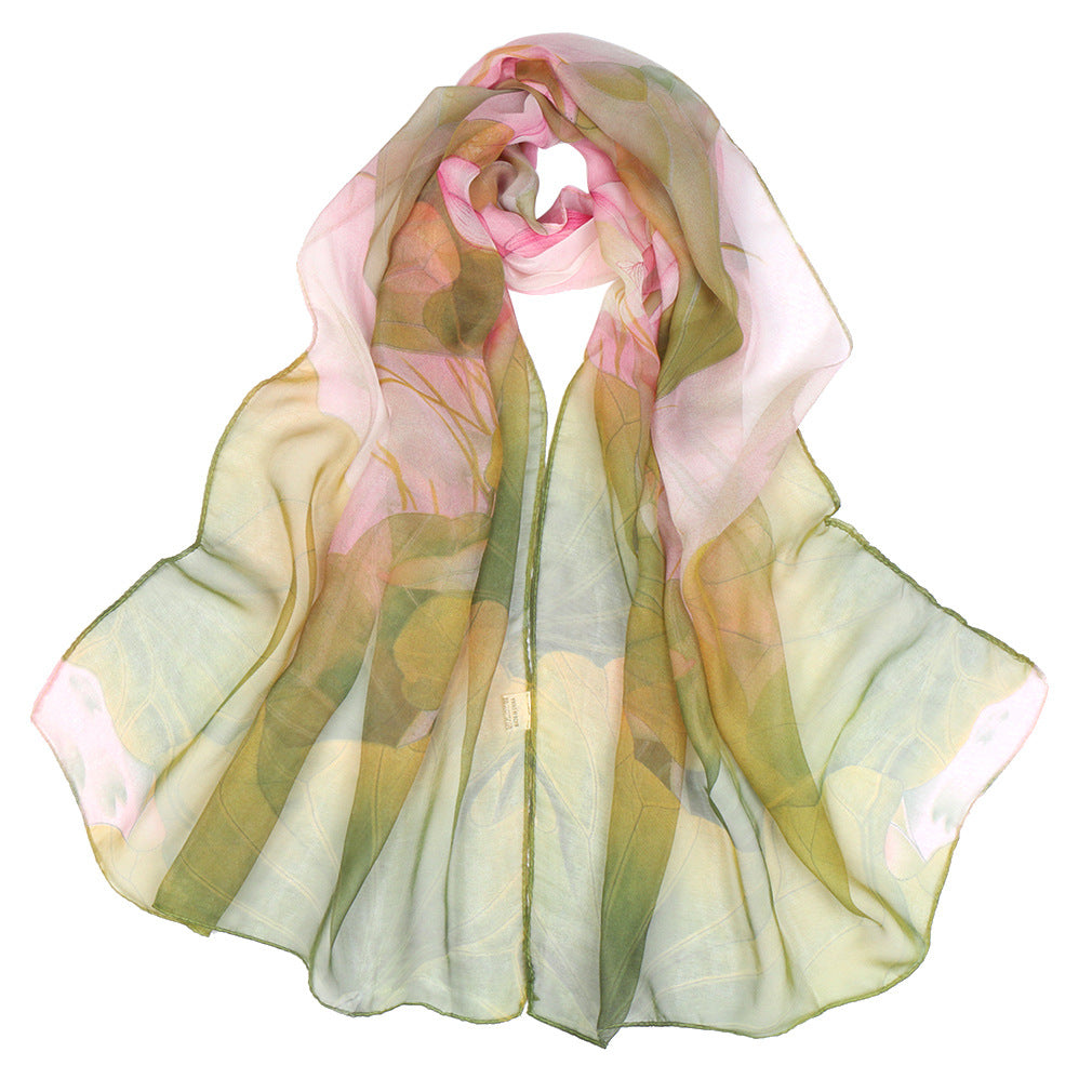 Lotus Pink Floral Print Lightweight Scarf for Women