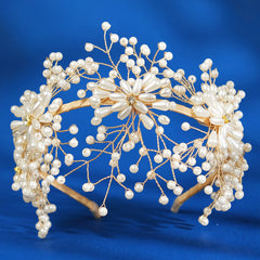 Golden Bead Faux Pearl Hairband Headband Princess Tiara