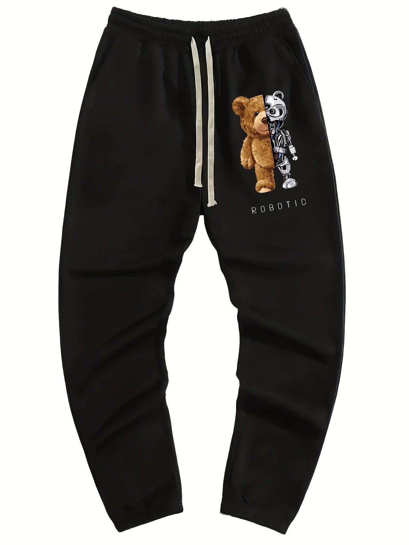 Mechanical Bear Print Men's Drawstring Pocket Sweatpants