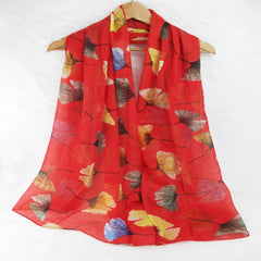 Ginkgo Leaf Print Red Scarf Vintage Shawl Turban Head Wrap Hijab
