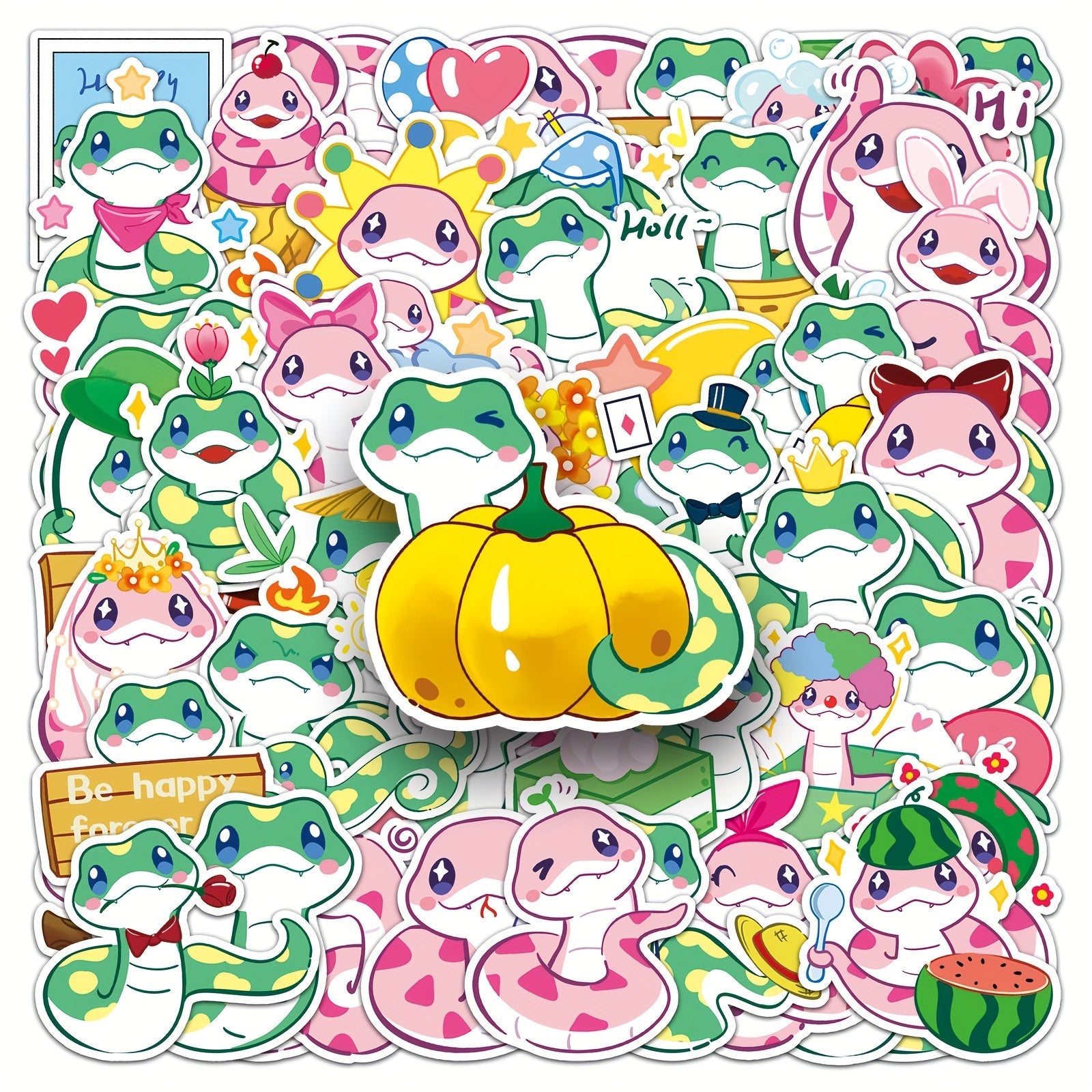 50pcs Kids Snake Cartoon Stickers Self Adhesive Decals for Desktops Party Favors