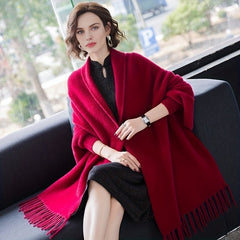 Cashmere Tassel Scarf Blanket Shawl Warm Cardigan with Brooch