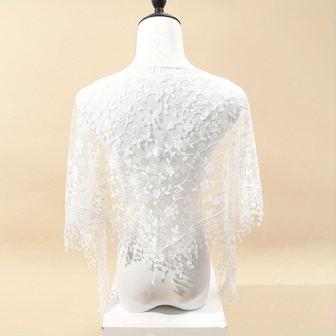Floral Lace Shawl Tassel Triangle Scarf Solid Cape Bridal Shawl Dress Wrap
