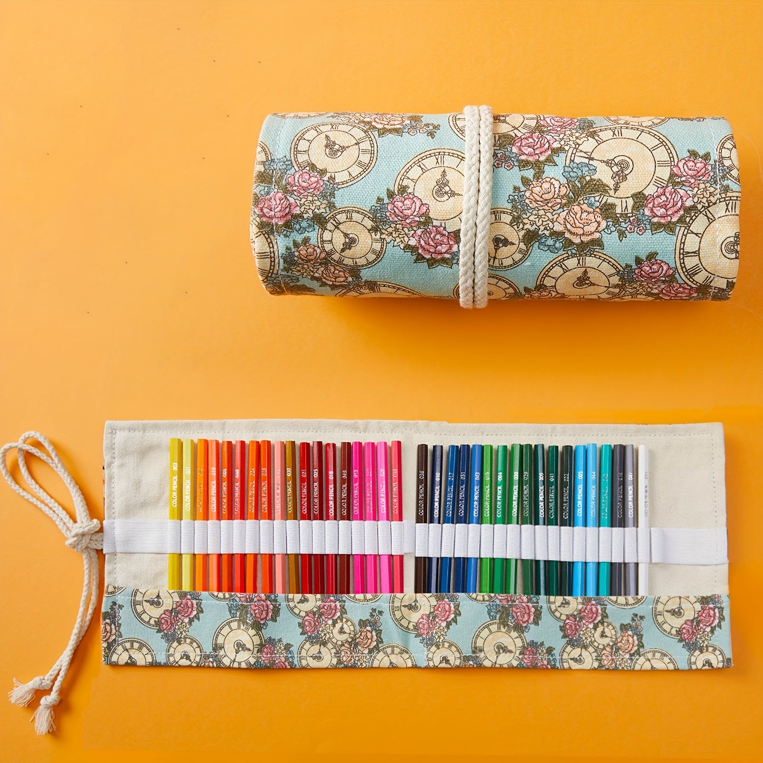 Japanese Style Canvas Pen Curtain Pencil Bag 36 Holes Large Capacity