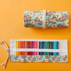 Japanese Style Canvas Pen Curtain Pencil Bag 36 Holes Large Capacity