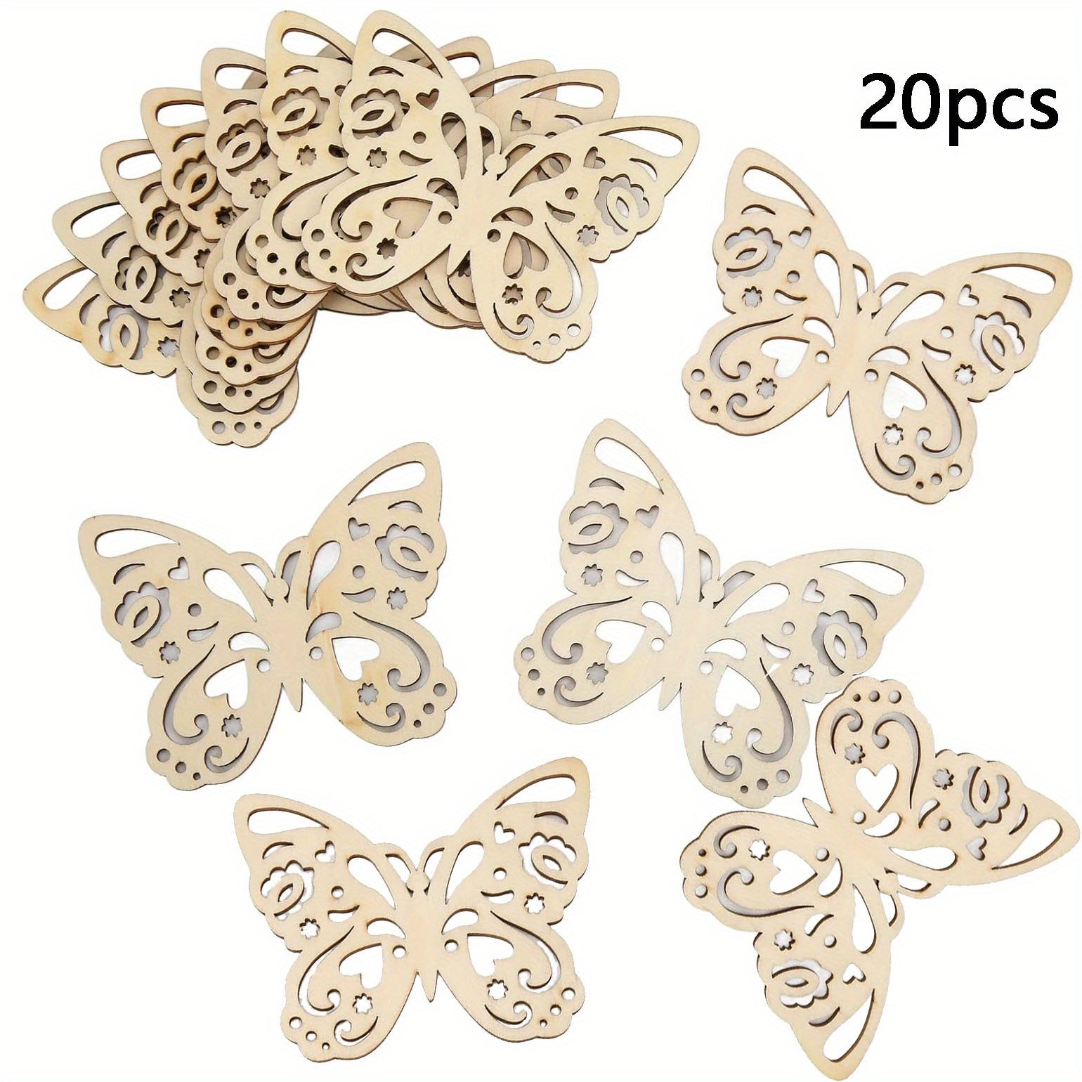 20pcs Wooden Butterfly Cutouts for Crafts Home Decor Wedding Party