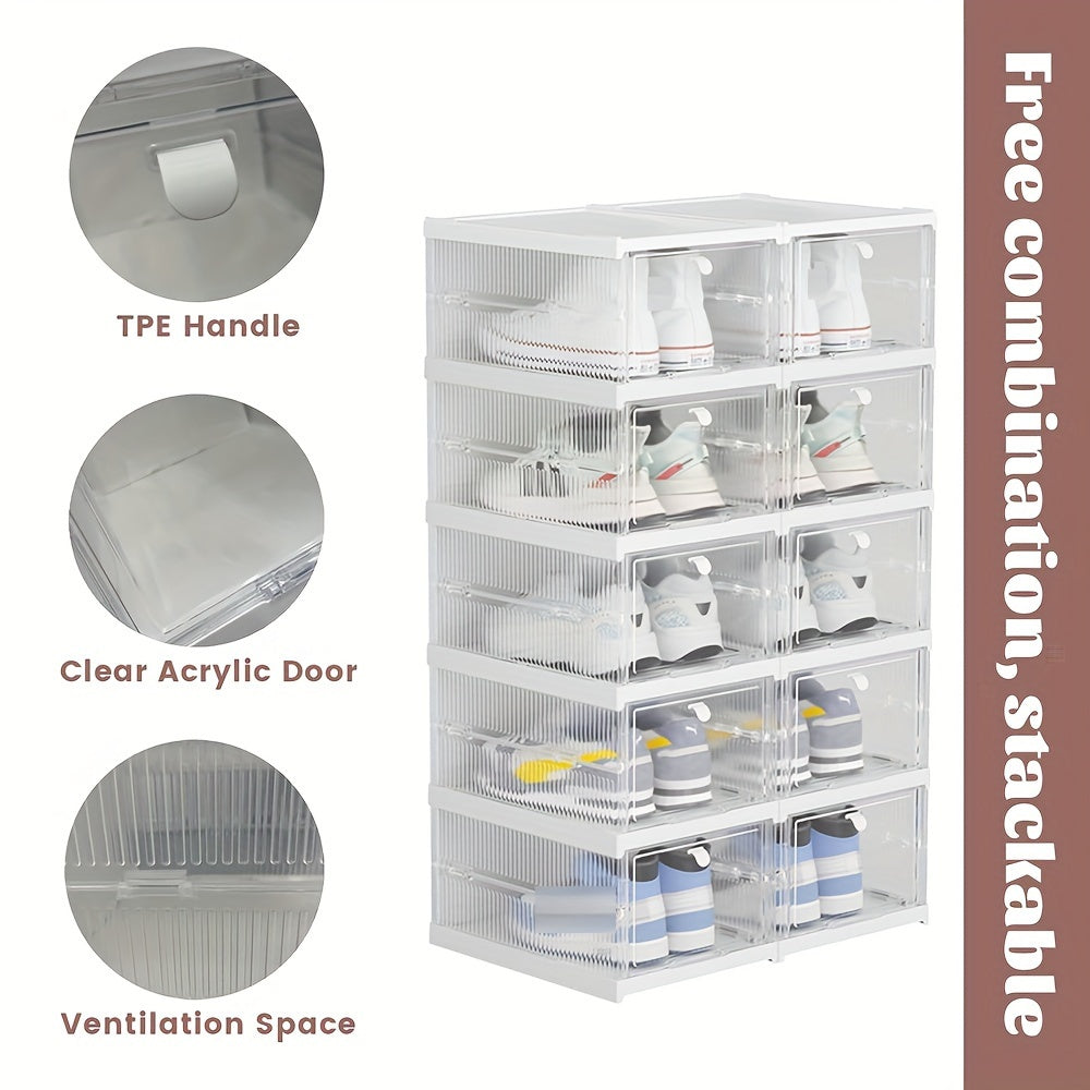 1pc Integrated Plastic Shoes Box Dustproof Folding Shoes Cabinet Shoe Storage