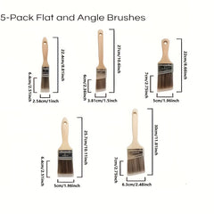 5 Piece Pro Paint Brush Set Angled Brushes Wooden Handle Stainless Ferrule