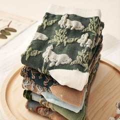 5 Pairs 3D Floral Textured Retro Style Mid Tube Socks Women's St