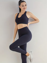 Women's Solid Yoga Set Sleeveless Sports Bra & Leggings