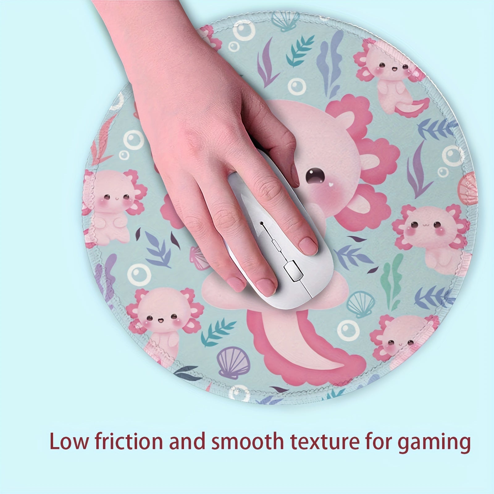 Axolotl Round Mouse Pad Non Slip Rubber Base Home Office Decor Desk Accessories