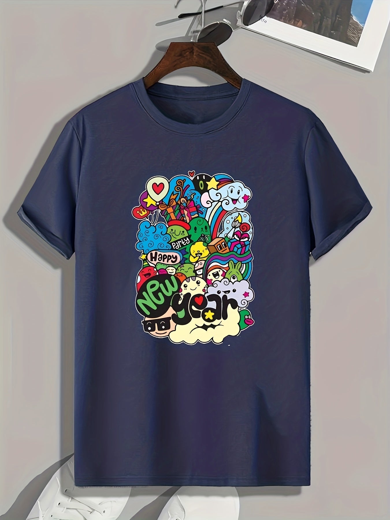 Happy Year Print Men's Graphic T-Shirt for Summer