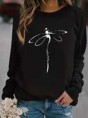 Dragonfly Print Sweatshirt Crew Neck Casual Long Sleeve Women's Clothing