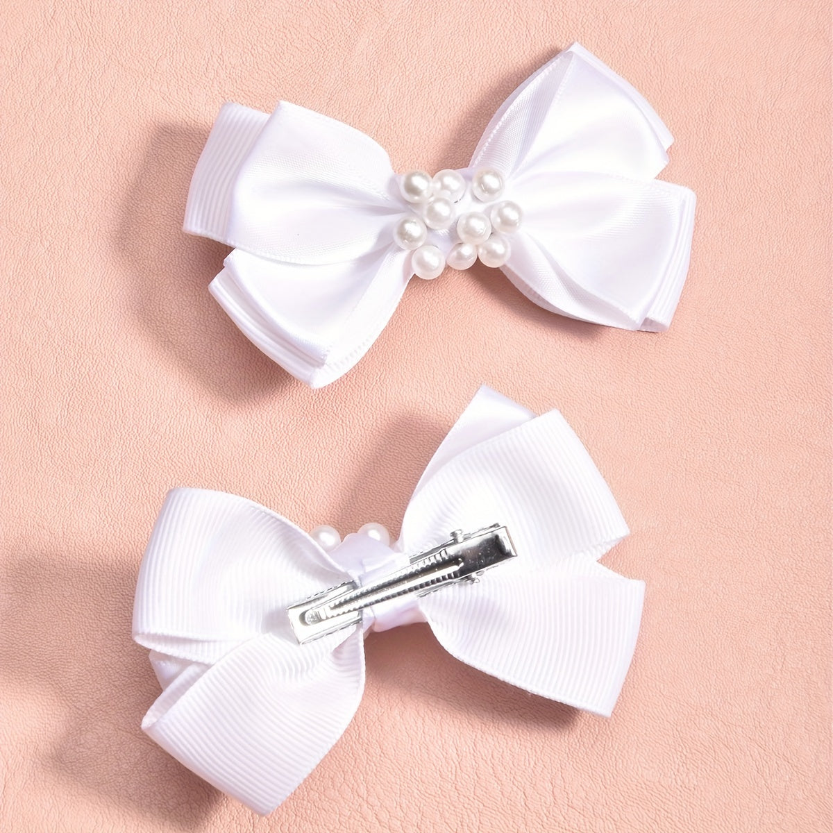 2pcs Pearl Ribbon Bow Hair Clips Girls Accessories
