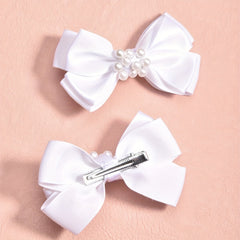 2pcs Pearl Ribbon Bow Hair Clips Girls Accessories