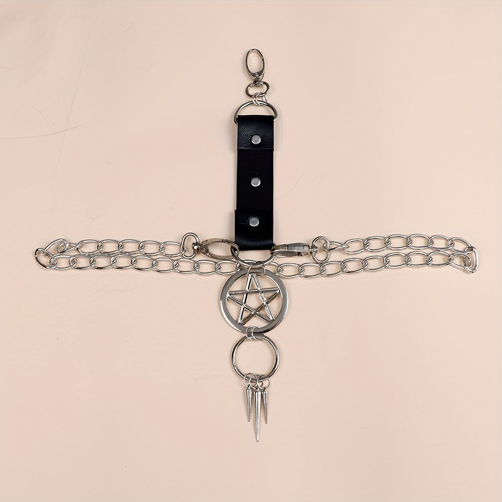 Pentagram Leg Chain Harness Gothic Leg Strap Hip Hop PU Leather Rivet Belt Haraj