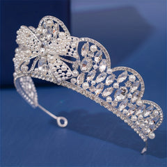 Girls Faux Pearl Rhinestone Crown Princess Hair Accessories
