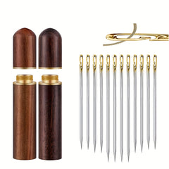 12pcs Self Threading Needles & Wooden Case Set for Sewing Embroidery
