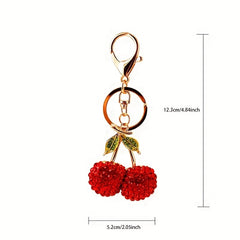 Cherry Charm Keychain Rhinestone Fruit Shape Key Ring Bag Pendant Ornaments