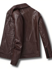 Men's Stylish PU Leather Jacket Casual Zip Up Long Sleeve Jacket