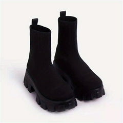 Women's Breathable Knit Platform Boots Slip On Combat Boots