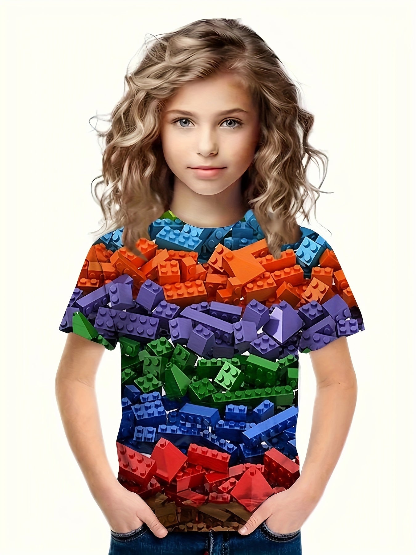 Comfy 3D Block Graphic Short Sleeve T-shirt - Casual Loose Fit Tees