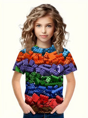 Comfy 3D Block Graphic Short Sleeve T-shirt - Casual Loose Fit Tees