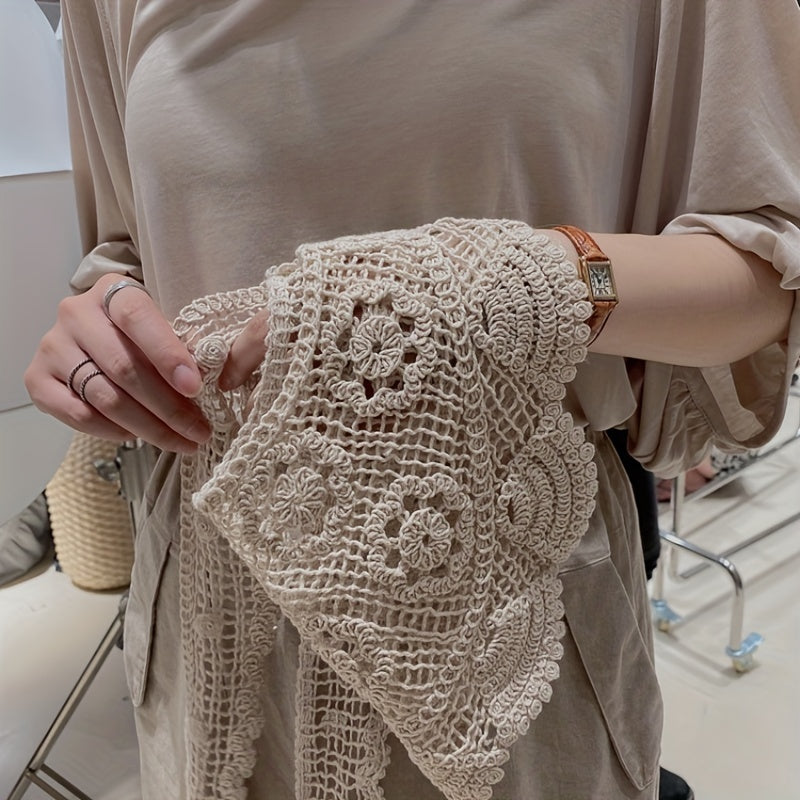 Cotton Lace Up Triangle Scarf Floral Hollow Out Shawl