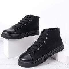 Women's Casual Mid Top Canvas Lace-up Shoes Round Toe