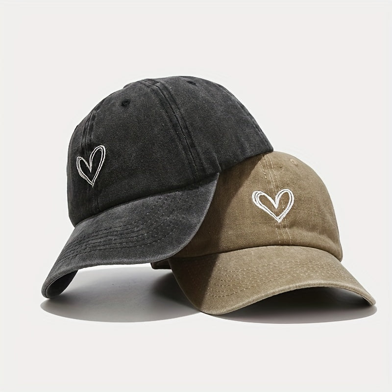 Kids Adjustable Breathable Baseball Cap with Heart Embroidery