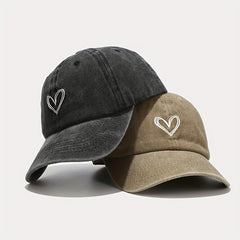 Kids Adjustable Breathable Baseball Cap with Heart Embroidery