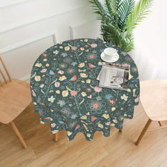 Colorful Bird Round Tablecloth Bohemian Design Stain/Water/Wrinkle Resistant