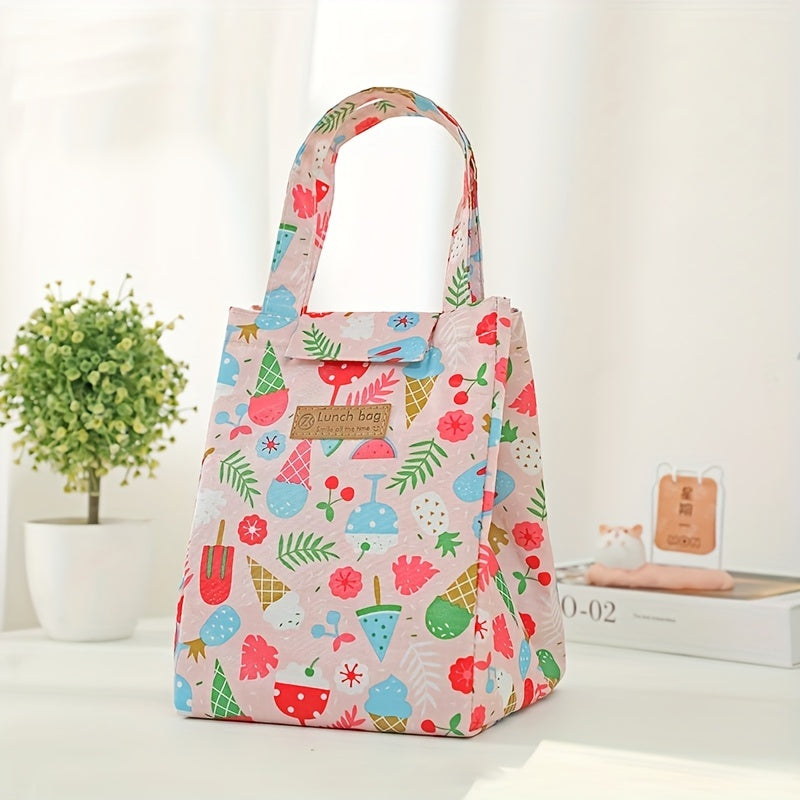 Flower Printed Insulated Lunch Bag - Reusable Aluminum Foil Lunch Box