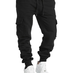 Men's Drawstring Fleece Cargo Pants Loose Jogger Pants