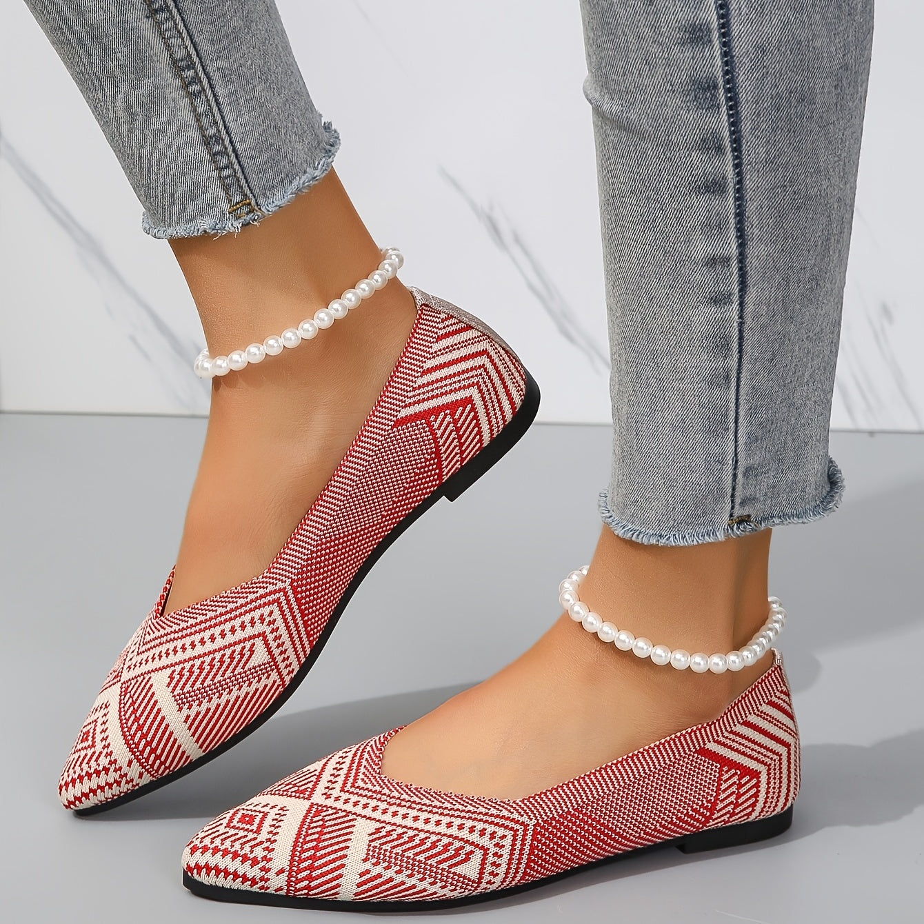 Women's Knit Pointed Toe Flats Soft Sole Slip On Walking Shoes