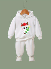 Christmas Bunny Print Hoodies Pants Set For Kids Activewear Set