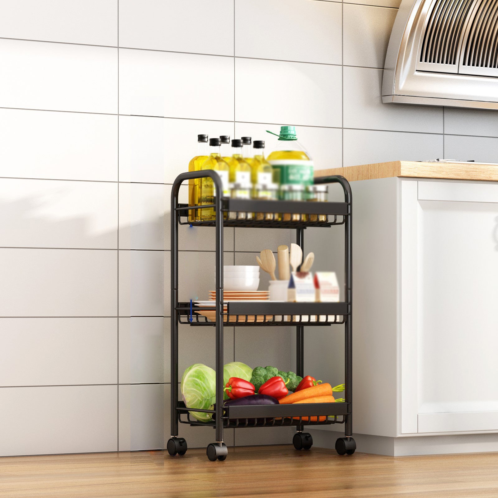 Small Cart Storage Rack Carbon Steel Kitchen Vegetable Fruit Basket