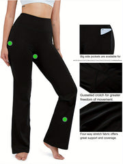 Flared Legs Yoga Pants High Waist With Pocket High Stretch