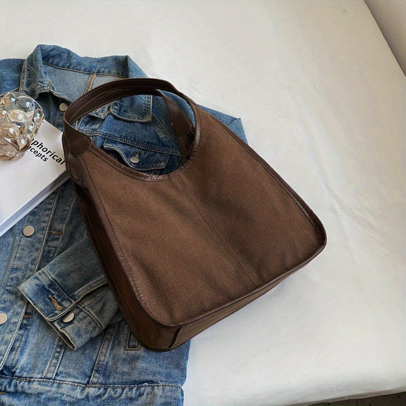 Casual Large Capacity Shoulder Bag Colorblock Handbag for Work