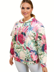 Floral Print Plus Size Sports Sweatshirt Long Sleeve Hoodie
