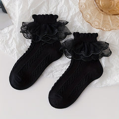 5 Pairs Girls Cotton Lace Ruffled Socks Kids Children's Short Socks