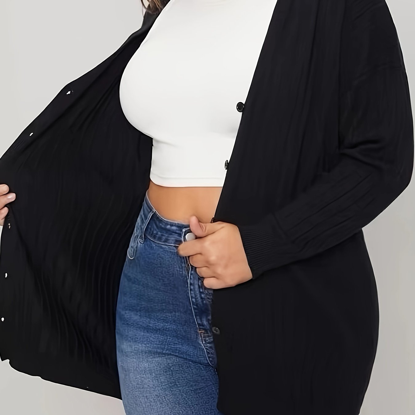 Solid Button Up Long Sleeve Cardigan