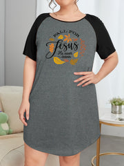 Maple Leaf & Letter Print Nightdress Raglan Sleeve Tee Sleep Dress